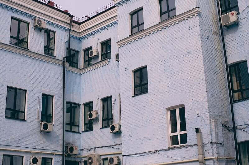 The facade of an old apartment building