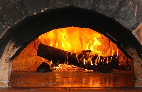 Woods burning inside a furnace